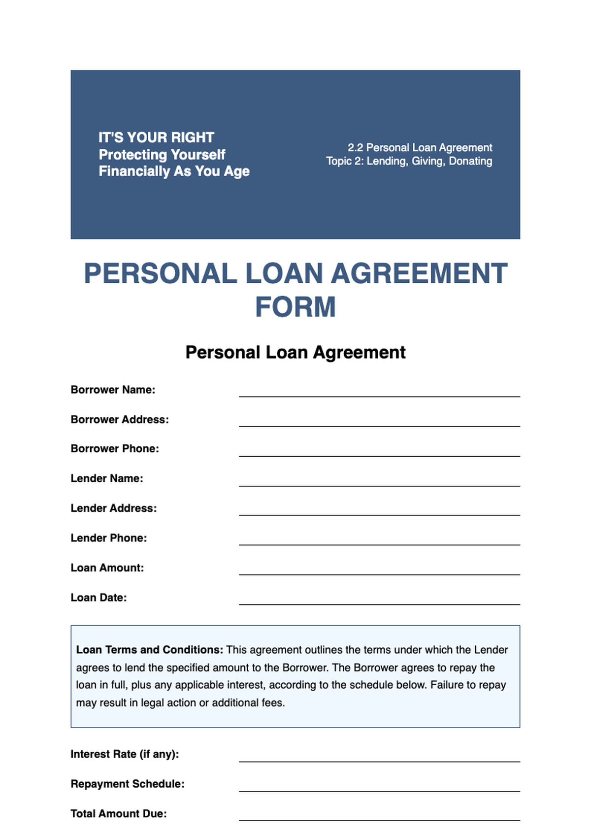 Personal loan agreement form with fillable fields and signature lines_variant_3